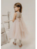 Blush Pink Glitter Lace Tulle Tea Length Flower Girl Dress